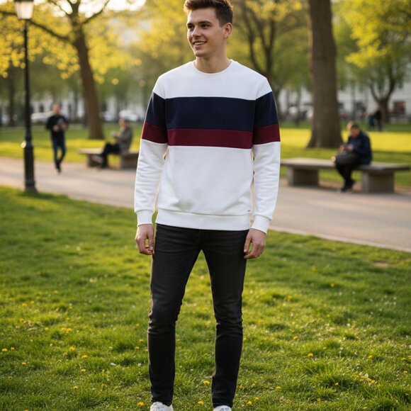 SMOG Men Striped Cotton Pullover Size M - Picture 7 of 8